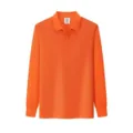 Orange long sleeve polo shirt for men and women workwear casual daily wear solid color top - Orange