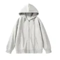Men casual solid color grey fleece zip up hoodie with hood and pockets detailed view - S / Tops / Light Gray 1.0