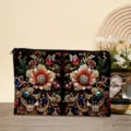 Gedetailleerd uitzicht op canvas make-uptas met vintage barok bloemenprint voor dagelijks - 04# Edelsteen Bloemen