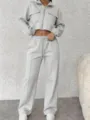 Light grey two piece tracksuit crop zip jacket and high waist wide leg pants casual set. - S / Top And Bottom / Light Gray