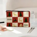 Christmas themed linen cosmetic bag zipper makeup pouch large capacity toiletry organizer. - Style 05