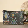 Canvas make-up tas met kleurrijke kevers print, ritssluiting, stijlvolle reisetui voor dames. - 02# Insecten Borduurwerk