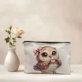 Canvas make-uptas met uil print, grote capaciteit rits tas voor dagelijks gebruik. - Uil Hart Gebaar (02)