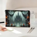 Halloween gothic castle print canvas cosmetic bag small portable travel makeup storage pouch bag - 01