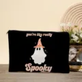 Halloween cute ghost makeup bag, black canvas cosmetic pouch for travel and everyday storage. - Style 01