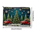 Christmas red truck print canvas cosmetic bag zipper makeup storage pouch organizer 24x17cm - 05