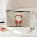 Vue détaillée de la trousse de maquillage de Noël en toile avec un joli imprimé du Père Noël. - 05 (Père Noël)