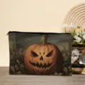 Halloween pompoen canvas cosmetische tas, handige ritstas voor briefpapier en make-up opslag. - Zwart en Rood (02)