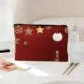 Kerst cosmetische tas, feestelijke rode make-up etui met gouden sterrenprint voor reis. - Kerstrood Stijl