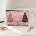 Rosa Weihnachtsbaum Kosmetiktasche für Make-up Aufbewahrung, niedlicher Feiertags Reißverschlussbeutel - Rosa Weihnachtsbaum Stil (05)
