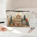 Christmas gingerbread house canvas cosmetic bag winter forest print zipper travel makeup pouch - 05