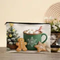 Kerst canvas tas met ritssluiting grote make-uptas schattige vakantie opbergtas - 04