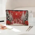 Détail de pochette de maquillage de Noël, trousse cosmétique festive avec fermeture éclair. - 04