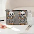 Halloween cartoon skeleton print makeup bag zipper storage pouch for cosmetics. - 02