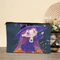 Halloween witch hat pumpkin print makeup bag zipper storage pouch cute student pencil case. - 03