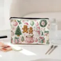 Kerst canvas make-up tas met schattige peperkoekman print voor reizen opbergtas draagtas - Groene en Blauwe Borduring (03)