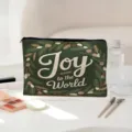 Trousse de maquillage mini portable avec couronne de Noël et imprimé Joy to the World. - Broderie Verte et Bleue (03)