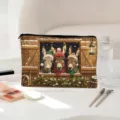 Sac à cosmétiques imprimé âne de Noël pochette de rangement à fermeture éclair en toile - Noir et Rouge (02)
