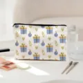 Trousse de maquillage de Noël avec motif de cadeaux, pochette zippée pour les cosmétiques. - 01 (Boîte Cadeau Bleue)