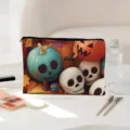Nahaufnahme Detail der gruseligen Halloween Kürbis und Totenkopf Leinwand Kosmetiktasche. - 05