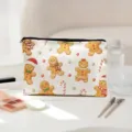 Sac de maquillage bonhomme de pain d'épices de Noël, trousse de toilette en toile pour voyage. - Noir Mat (01)
