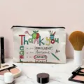 Canvas teacher cosmetic bag zipper pouch makeup organizer travel toiletry bag gift - Thank You Letters Style (04) / Off White