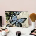 Close-up detail of the canvas cosmetic pouch featuring elegant blue butterfly print and cute design. - Butterfly Vine Style / Butterfly Print (04)