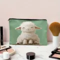 Cute white sheep canvas cosmetic bag, portable makeup storage pouch for travel toiletries. - Lamb Cartoon Style (03)