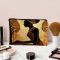 Chic artistic African woman print cosmetic bag, large capacity travel makeup storage pouch. - Art Silhouette Style / African Woman Silhouette (03)