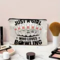 Canvas makeup bag with cute bowling pins print, perfect travel toiletry storage pouch. - Bowling Loves Girl Theme (03)