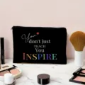 Teacher theme canvas makeup bag portable travel zipper storage pouch for graduation gift. - Inspirational Quote Style (01) / Black