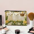 Cute alpaca embroidered canvas cosmetic bag portable travel makeup pouch toiletry organizer - Llama Daisy Style (01)