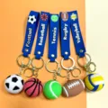 Cartoon creative sports ball keychain set, silicone strap with cute mini ball pendants. - Random Mixed