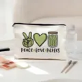 Creative canvas makeup bag with cute pickle print, durable zipper pouch for daily travel storage. - 05