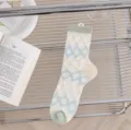 Sheer glass silk mid-calf socks for women, spring summer thin translucent diamond pattern hosiery. - Grid