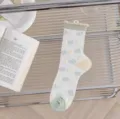 Women summer sheer mid-calf socks ruffles cute cloud pattern breathable casual hosiery - All-over Cloud