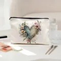 Canvas make-up tas met bloemenhart ontwerp, ideal voor dagelijkse cosmetische opslag en gebruik. - Bloem Hart Stijl / Zwart en Rood (02)