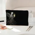 Zwarte cosmetische tas draagbare rits etui met magische fee print reis make-up organizer opbergtas - Mat Zwart (01)