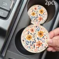 Σετ 2 τεμαχίων ποτηροθήκες αυτοκινήτου με floral σχέδιο αντιολισθητικά πατάκια ποτηριού - Ρετρό Φλοράλ Στυλ / 7cm (2 Τεμ/Πακέτο)