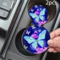Round car cup coasters 2pcs non-slip vehicle cup holder inserts for auto interior decor - 03 / 7cm