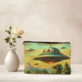 Retro UFO print cosmetische tas, stijlvol canvas reis make-up etui met handige ritsluiting. - UFO Sci-Fi Stijl