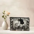 Canvas zippered cosmetic pouch with vintage illustration design, stylish daily storage bag for women. - Vintage Letter Style