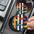 Round car cup coaster 2pcs set, non-slip absorbent insert for vehicle interior drinks. - 02 / 7cm