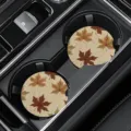 Round car cup coasters with autumn maple leaf pattern, silicone anti-slip heat insulation mats. - Maple Leaf Print / 7cm