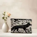 Canvas cosmetic bag with artistic fox print, durable zipper travel pouch for daily makeup essentials. - Black and White Fox Print / 01