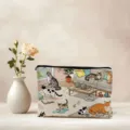 Vintage cat print cosmetic bag and cute coin purse for women, stylish daily storage pouch. - Purple Embroidery (05)