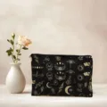 Black mystical gold print cosmetic zipper bag large capacity pencil case travel pouch - Mystic Astrology Style