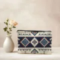 Stijlvolle make-up tas met geometrisch patroon ritsetui toiletartikelen organisator - Groene en Blauwe Borduring (03)