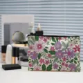 Bloemen print canvas cosmetische tas draagbare rits make-up etui voor reizen - 04