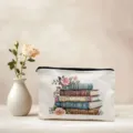 Vintage bloemen canvas make-up etui met prachtig boekprint ontwerp voor dagelijks opbergen. - 04
